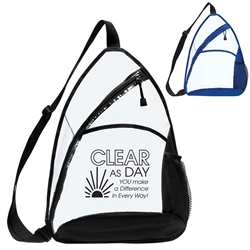 "Clear As Day You Make A Difference In Every Way!" Transparent Sling Backpack  Employee Appreciation backpack, Employee Recognition backpack, custom clear backpack, clear stadium backpack, back to school promotional items, employee appreciation gifts, bags with your logo, business gifts, corporate gifts with logo