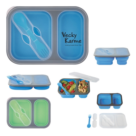 Collapsible 2-Section Food Container With Dual Utensil - KCH015