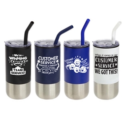 Customer Service Appreciation Oxford 16 oz Stainless Steel/Polypropylene Tumbler with Straw  Customer Service Theme Tumbler, CSR, recognition, tumbler, employee appreciation, theme, 16 oz, economy, tumbler, Desk mug, tumbler with straw, imprinted mug under $6, polypropylene, mug, Imprinted, personalized, with name on it, Care Promotions, 