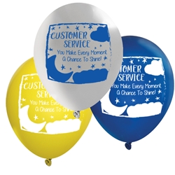 "Customer Service: You Make Every Moment A Chance to Shine!" 11" inch Crystal Latex Balloons (Pack of 60 assorted)   Customer Service, Theme, Customer Service Week, Balloons, Party, Decorations, theme, Customer Service, CSRs, Week, National, Theme, Latex balloons, party goods, decorations, celebrations, round shaped balloons, promotional balloons, custom balloons, imprinted balloons