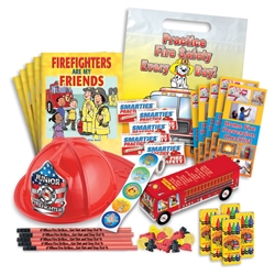 Firefighter Deluxe 1,100-Piece Open House Kit fire station open house kit, fire prevention week supplies, fire station open house, fire safety giveaways, fire safety promotional items, kids fire hat, plastic fire hat, junior fire hat, fire safety supplies