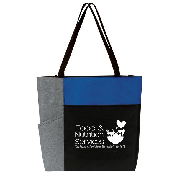 "Food & Nutrition Services: Your Service & Care Warms The Hearts & Lives of All" Color Block Pocket Zip Tote   - FSW054