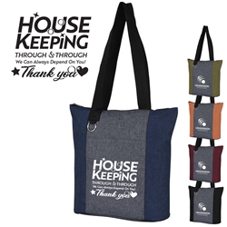 "Housekeeping: Through & Through We Can Always Depend On You" Heathered Fun Tote Bag   Housekeeping Appreciation, Housekeeping Week, Environmental Services Week,  Theme tote, Skilled Nursing,  Appreciation Tote, Volunteer Recognition Tote, 210D Polycanvas Tote, Fun, Heathered, Tote Bag, Colorful, Tote, Bag, Imprinted, Personalized, Promotional, with name on it, Giveaway, Gift Idea