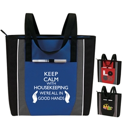 "Housekeeping: Through & Through We Can Always Depend On You" Prime Zip Tote  Housekeeping Recognition Tote, All Purpose, Prime, Polyester, Linen, Meeting, Signature, Zip, Promotional Events, Trade Show Bags, Health Fair, Imprinted, Tote, Reusable 