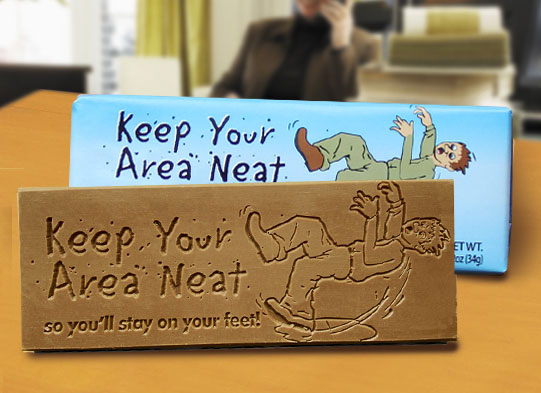 "Keep Your Area Neat, So Youll Stay on Your Feet" Chocolate Bar Employee Appreciation, Employee Recognition, Safety Incentives, Safety Rewards, Workplace Safety, National Safety Month, Safety Meetings, Safety Snacks, OSHA