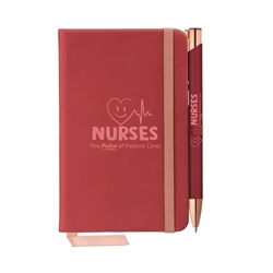 "Nurses: The Pulse of Patient Care" Miller Softy Rose Gold Notebook & Tres-Chic Pen Gift Set  Nurses theme Rose Gold Notebook and pen, Nurses appreciation Rose Gold gift set, Rose Gold journal and pen, Pen, set, laser, engraved, Journal and Pen Set, Imprinted, Personalized, Promotional, with name on it