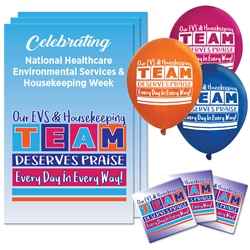 "Our EVS & Housekeeping TEAM Deserves Praise Every Day in Every Way!" Celebration Pack  Poster, Buttons, Pens, Cups, Decoration, Celebration Pack, housekeeping, housekeepers, EVS, Environmental Services Week, theme Celebration Pack