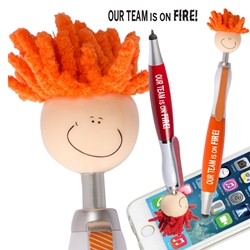 "Our TEAM is on FIRE" Theme MopTopper™ Stylus Pens   On Fire theme, Employee, Recognition, Appreciation, Mop, Topper, Hair, Top, Smile, Pen, Stylus, Screen Cleaner, Pendant Pen, Pendant, Pen, Pens, Ballpoint, Aluminum, Imprinted, Personalized, Promotional, with name on it, giveaway, black ink