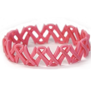 Pink Ribbon Link Silicone Wristband Bracelet