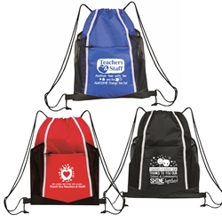 Teachers & Staff Theme Sport Pack with Bottle Pockets    Teacher Theme Sport Backpack, Teacher and Staff Appreciation Week Theme Drawstring Backpack, Promotional Backpack, Imprinted Backpack, Sport pack, Polyester, Gift, Outlet, Organizer 