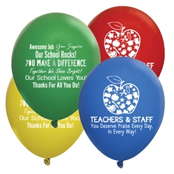 "Teachers & Staff: You Deserve Praise Every Day In Every Way 11" Latex Balloons (Pack of 60 assorted)  Teachers, staff, Theme, Latex balloons, party goods, decorations, celebrations, round shaped balloons, promotional balloons, custom balloons, imprinted balloons