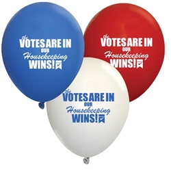 The Votes Are In...Our Housekeeping Wins! Red, White & Blue 9" Standard Latex Balloons (Pack of 60)   Latex balloons, party goods, decorations, celebrations, round shaped balloons, promotional balloons, custom balloons, imprinted balloons