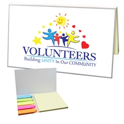 "Volunteers: Building Unity in Our Community" Color Splash Sticky Notes with Flags    Pen, Mini Flash Light, Pen and flashlight Gift Set, Imprinted, Personalized, Promotional, with name on it