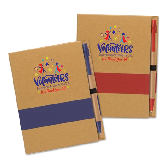 "Volunteers: Superheroes Answering The Call...We Thank You All!" Eco Notepad plus Sticky Notes & Kraft Pen Set (Sold in packs of 10)  - VOL150