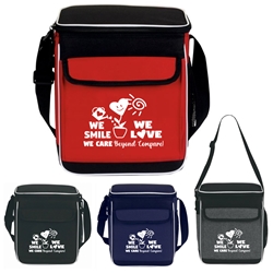 "We Smile, We Love, We Care Beyond Compare!" Integrated Insulated 12 Pack Lunch Cooler  Nurses Week theme cooler, Nurses, Healthcare Appreciation theme cooler, 12 pack, imprinted Cooler,  Lunch Bag with logo, Insulated Cooler, cooler, 12 pack cooler, All Purpose, Elite, Zip, Polyester, Promotional Events, Trade Show Bags, Health Fair, Imprinted, Tote, Reusable, Recognition, Travel , imprinted
