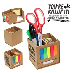 "Youre Killin It! We Appreciate You and The Awesome Things You Do!" Nook Memo Cube   Employee Appreciation, Staff appreciation, recognition, Memo Cub, Desk Memo Holder, Desk Memo and pen caddy, Desk memo holder, imprinted, customized, Care Promotions, 