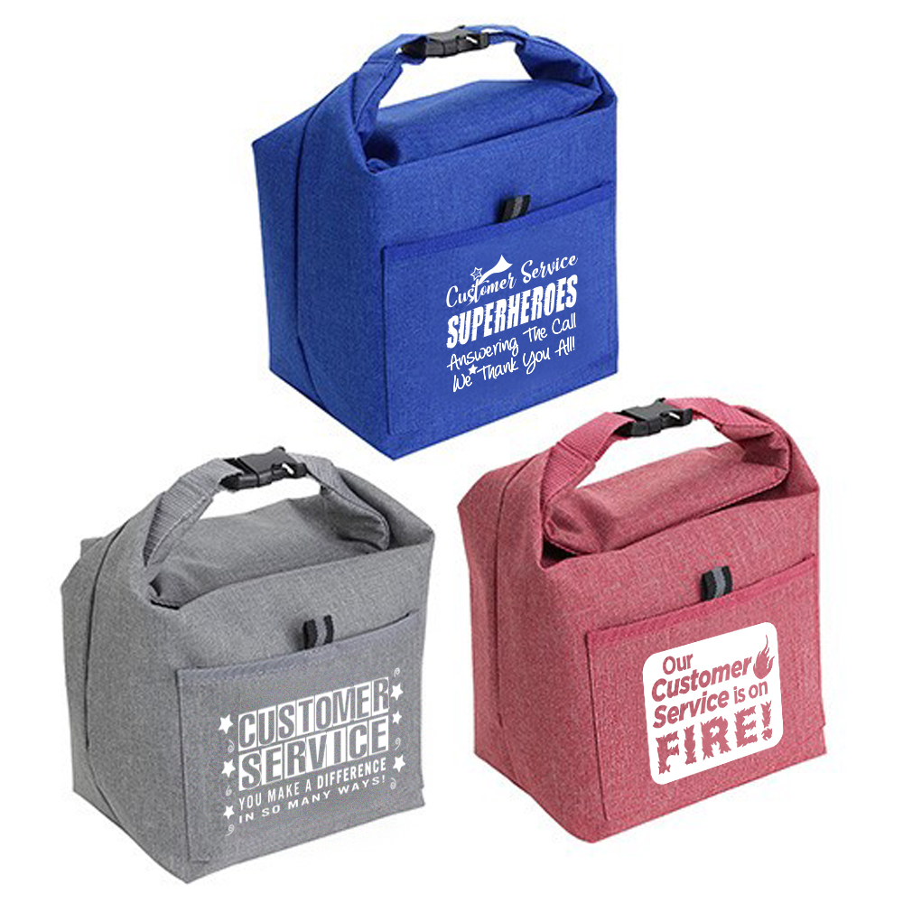 Customer Service Week Themes Roll Top Buckle Insulated Lunch Totes   Customer Service, Theme, CSR's, CSR, promotional cooler bags, promotional lunch bag, employee appreciation gifts, custom printed lunch cooler, customized lunch bag, business gifts, corporate gifts