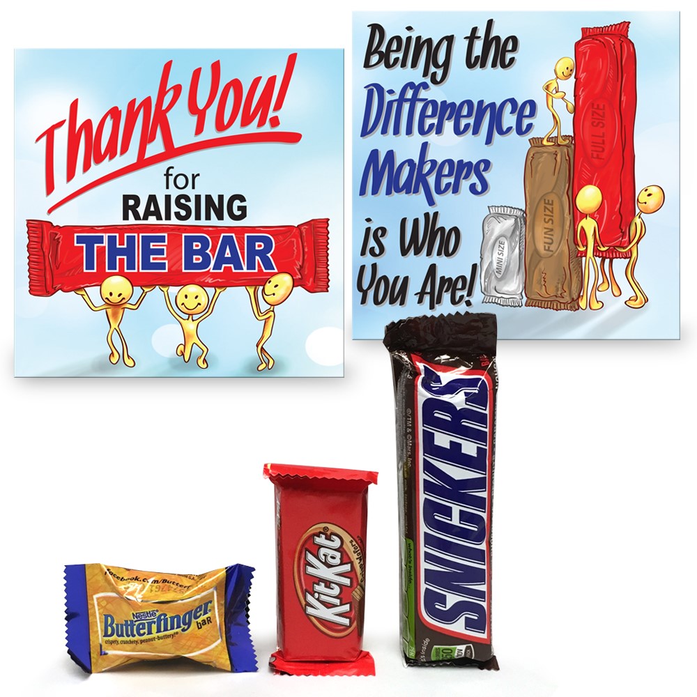 "Thank You For Raising The Bar" Recogntion & Appreciation Mini Care Package   employee recognition Treat, employee appreciation treat, chocolate bar treat set, Employee Treat Giveaway, Employee Appreciation Candy Kit