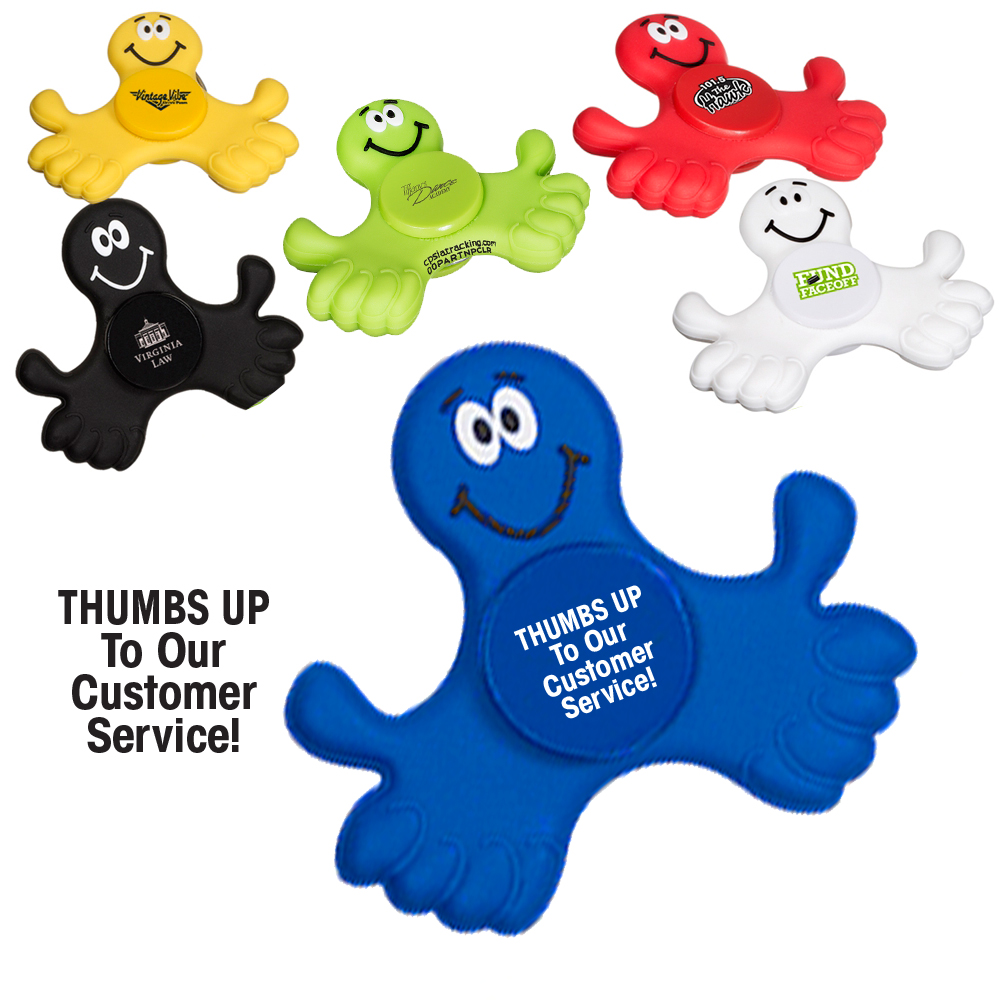 Thumbs Up To Our Customer Service! Promo Spinner  promotional fidget spinner, custom logo fidget spinner, marketing giveaways for kids, custom printed fidget spinners