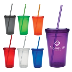 16 Oz. Economy Double Wall Tumbler 16 Oz. Economy Double Wall Tumbler, Economy, Double Wall, Tumbler, Translucent, Clear, Straw, Lid, Imprinted, Personalized, Promotional, with name on it, Gift Idea, Giveaway,