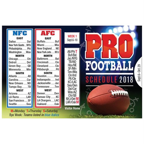 2019 Pro Football Schedule Wallet Size Schedule