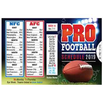 2019 Pro Football Schedule Wallet Size Schedule Promotional Football Items, Pocket Football Schedule, Football Giveaways, Fantasy Football Giveaways, Sports Betting Giveaways, Casino Giveaways