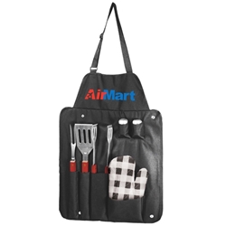 6 Piece BBQ Utensil Apron Set  barbeque, 6 piece, barbecue, apron, set, gift, kit, imprinted, with logo, name on it, with, cooking, grilling, 