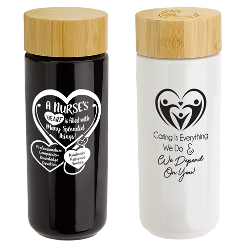 "A Nurses' Heart is Filled with Many Splendid Things" Milan 10 oz Ceramic Tumbler with Bamboo Lid  