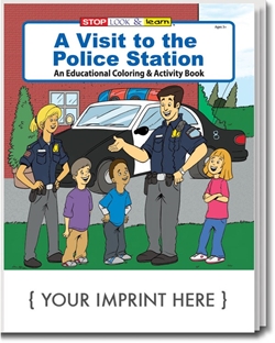 A Visit to the Police Station Coloring & Activity Book promotional coloring book, public safety promotional items, crime prevention coloring book, crime prevention promotional products, visit to the police station, crime prevention month, police department giveaways, law enforcement education promos
