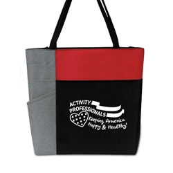 "Activity Professionals: Keeping America Happy & Healthy!" Red Color Block Zip Tote activity professionals theme tote, Activity Professionals Week theme Tote, Imprinted