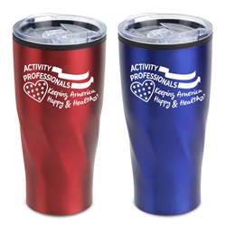 "Activity Professionals: Keeping America Happy & Healthy!" Red and Blue Assorted 20 oz Stainless Steel/Polypropylene Tumbler activity professionals theme tumbler, Activity Professionals Week travel mug, Imprinted