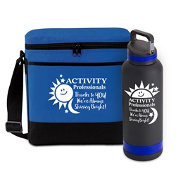 "Activity Professionals: Thanks to You Were Always Shining Bright!" Bottle & Lunch Cooler Bundle Activity Professionals theme, bottle and cooler, Bottle and lunch bag, set, Cooler, Lunch Bag, bottle, promotional water bottle, promotional vacuum bottle, custom logo water bottle, promotional drinkware, custom vacuum insulated drinkware, employee wellness gifts, fitness promotional items