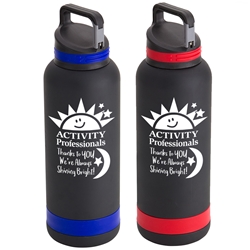"Activity Professionals: Thanks to You Were Always Shining Bright!" Trenton 25 oz. Vacuum Insulated Stainless Steel Bottle  Activity Professionals theme, promotional water bottle, promotional vacuum bottle, custom logo water bottle, promotional drinkware, custom vacuum insulated drinkware, employee wellness gifts, fitness promotional items