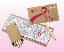 Breast Cancer Awareness Ribbon Adult Coloring Book & 6-Color Pencil Set To-Go mini adult coloring book, adult coloring book and pencil set, imprinted adult coloring book, adult coloring book with logo, adult coloring book giveaway, promotional products, employee appreciation, employee recognition, smiley face