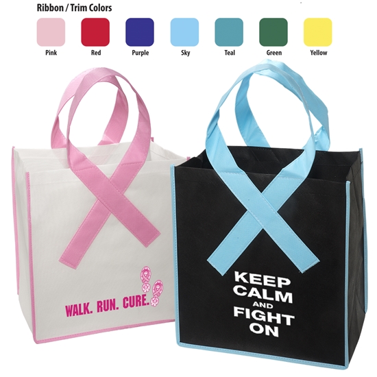 Custom Printed Awareness Ribbon Shopper Tote Bag | Promotional Awareness Giveaways | Care Promotional