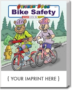 Bike Safety Sticker & Activity Book promotional coloring book, bike safety giveaways, bike safety promotional items, bike safety month promotional items, public safety promotional items, bike safety coloring book, bike safety promotional products, police department giveaways