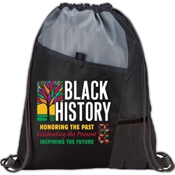 "Black History: Honoring The Past, Celebrating The Present, Inspiring The Future" Drawstring Backpack Black history month theme Backpack, black history month promotional items, black history month drawstring, Black history month tumbler, African American history promotions, 