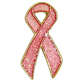 Bling Glitter Pink Ribbon Lapel Pin
