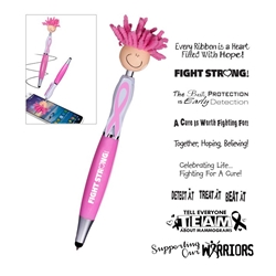 Breast Cancer Awareness Pink Ribbon MopTopper™ Stylus Pens with Stock Designs  Mop, Topper, Ribbon Clip, Breast Cancer Awareness Pen, Breast Cancer Awareness Giveaway, pink ribbon giveaway, pink ribbon pen, Hair, Top, Smile, Pen, Stylus, Screen Cleaner, Pendant Pen, Pendant, Pen, Pens, Ballpoint, Aluminum, Imprinted, Personalized, Promotional, with name on it, giveaway, black ink