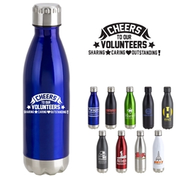 Cheers to Our Volunteers! Sharing, Caring, Outstanding 17oz. Vacuum Insulated Stainless Steel Bottle Vacuum Sealed Bottles, Vacuum Top Bottle, Imprinted Vacuum Sealed Bottles, Stainless Steel Vacuum Sealed bottle, Care Promotions, 