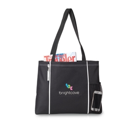 Classic Convention Tote Trade Show Tote, Convention Bag, tote with Water Bottle Holder, Pocket, Basic, Low Price, Promotional, Imprinted, with name on it, logo,  