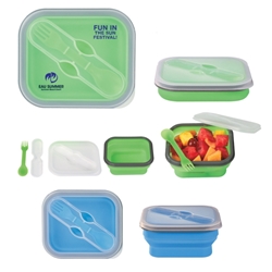 Collapsible Food Container With Dual Utensil Collapsible Food Container With Dual Utensil, Collapsible, Food, Container, With, Dual, Utensil, Imprinted, Personalized, Promotional, with name on it, giveaway,