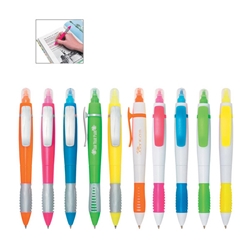 Color Twin-Write Pen/Highlighter Color twin-write pen & highlighter, twist-action, ballpoint pen, chisel tip,  fluorescent, highlighter, Imprinted, Personalized, Promotional, with name on it, giveaway, black ink 