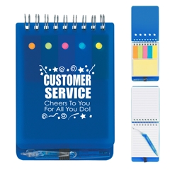 Customer Service: Cheers To You For All You Do! Spiral Jotter With Sticky Notes, Flags & Pen  Spiral Jotter With Sticky Notes, Customer Service, Cheers To You For All You Do!, Flags & Pen, Spiral, Jotter, With, Sticky, Notes, Flags, and, Pen, Imprinted, Personalized, Promotional, with name on it, giveaway,