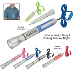 Customer Service: Doing It "Write" & "Shining" Bright! Flashlight & Light Up Pen with Lanyard  Flashlight With Light-Up Pen, Flashlight, Customer Service, Housekeeping slogan, You Make A Difference In So Many Ways!, Light-Up, Light Up, Pen, Pens, Plastic, Ballpoint, Imprinted, Personalized, Promotional, with name on it, giveaway, black ink