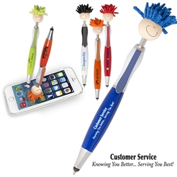 Customer Service: Knowing You Better...Serving You Best! MopTopper™ Stylus Pen   Customer Service Theme, Mop, Topper, Hair, Top, Smile, Pen, Stylus, Screen Cleaner, Pendant Pen, Pendant, Pen, Pens, Ballpoint, Aluminum, Imprinted, Personalized, Promotional, with name on it, giveaway, black ink