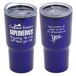 "Customer Service: Superheroes Answering The Call, We Thank You All!" 20 oz Stainless Steel & Polypropylene Tumbler  Customer Service Week, Customer Service, Gifts, 20 oz tumbler, Imprinted Tumblers, Stainless Steel Tumblers, Care Promotions, 