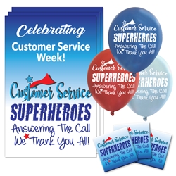 "Customer Service: Superheroes Answering The Call...We Thank You All!" Decoration Pack  Poster, Buttons, Pens, Cups, Celebration Pack, Customer Service, Week, theme Celebration Pack