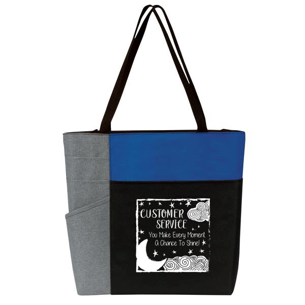 "Customer Service: You Make Every Moment A Chance To Shine" Color Block Pocket Zip Tote   - CSW143