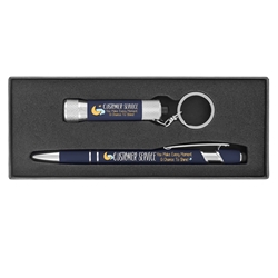 "Customer Service: You Make Every Moment A Chance To Shine!" Executive Soft Touch Key Light and Pen Gift Set Customer Service Theme, CSR theme, Customer Service theme pen,  and key tag set, Nurses theme gift set, soft touch,  Pen, Mini Flash Light, Pen and flashlight Gift Set, Imprinted, Personalized, Promotional, with name on it
